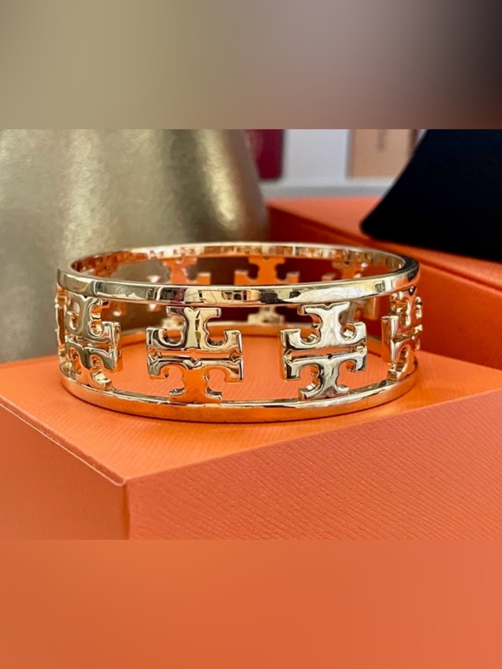 Tory Burch Gold-Tone Logo Cutout Bangle